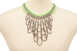 A VENESSA ARIGAZA NEON GREEN & DIAMANTÉ DANGLING NECKLACE