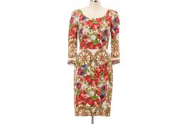 A DOLCE & GABBANA ROSE & WHEEL PRINT MIDI DRESS