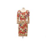 A DOLCE & GABBANA ROSE & WHEEL PRINT MIDI DRESS