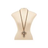 A LANVIN FAUX PEARL & CRYSTAL CROSS NECKLACE