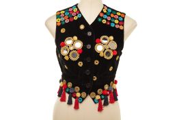 A DOLCE & GABBANA EMBELLISHED BLACK VELVET WAISTCOAT