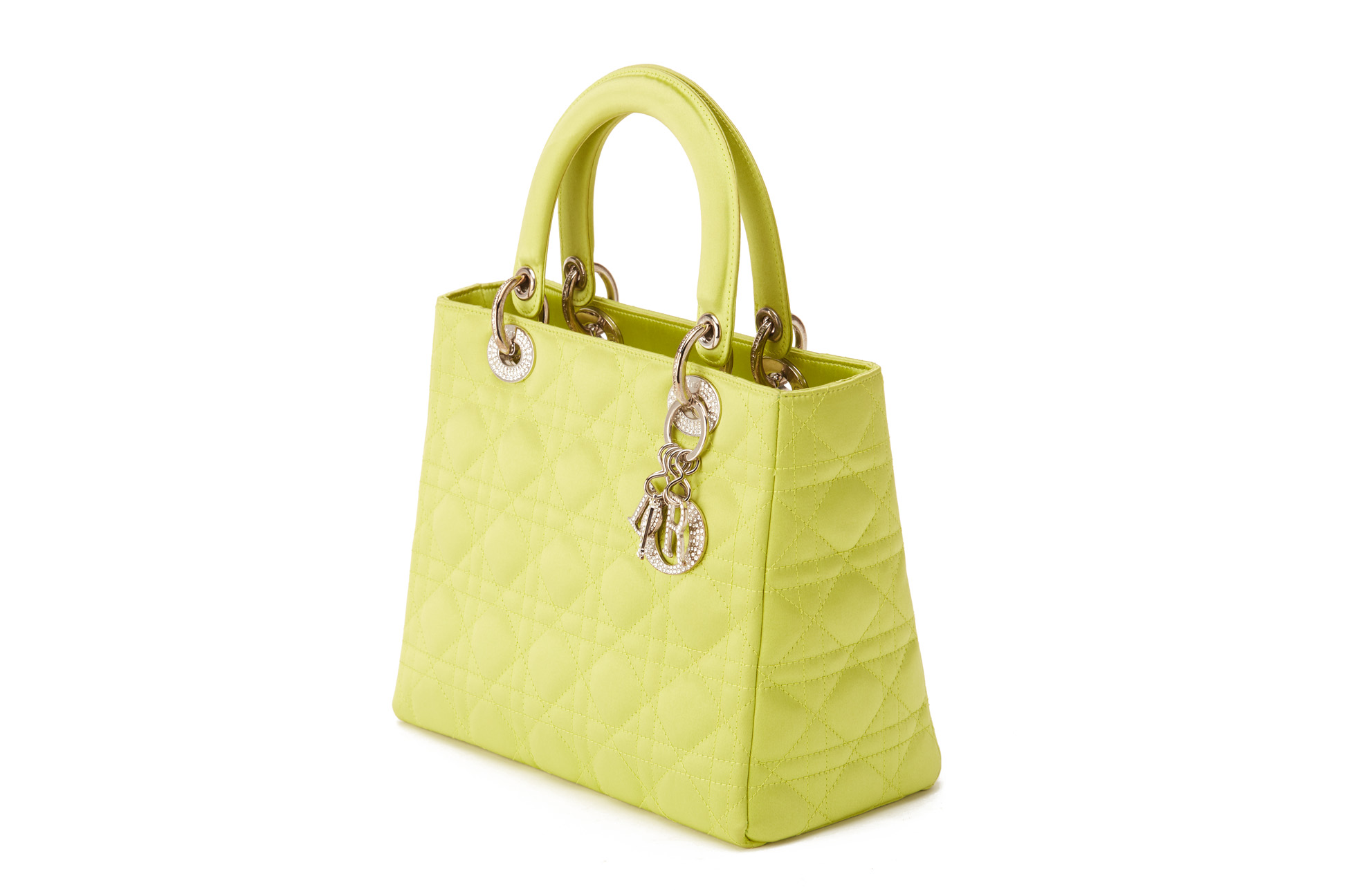 A CHRISTIAN DIOR QUILTED GREEN SATIN MEDIUM LADY DIOR - Image 3 of 6