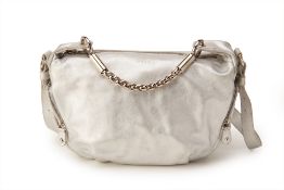 A FURLA SILVER LEATHER HANDBAG