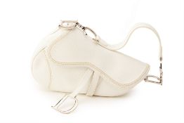 A CHRISTIAN DIOR WHITE LEATHER SADDLE BAG