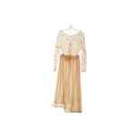 A COMME DES GARÇON BEIGE AND GOLD MESH SKIRT AND TOP