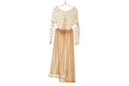 A COMME DES GARÇON BEIGE AND GOLD MESH SKIRT AND TOP