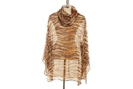 A DOLCE & GABBANA TIGER PRINT COWL NECK CHIFFON TOP