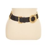 A CHANEL BLACK FABRIC AND GILT METAL MULTI BUCKLE BELT