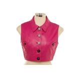 A CHANEL BOUTIQUE PINK LEATHER CROPPED GILET