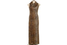 A DOLCE & GABBANA CHEETAH PRINT COWL NECK DRESS