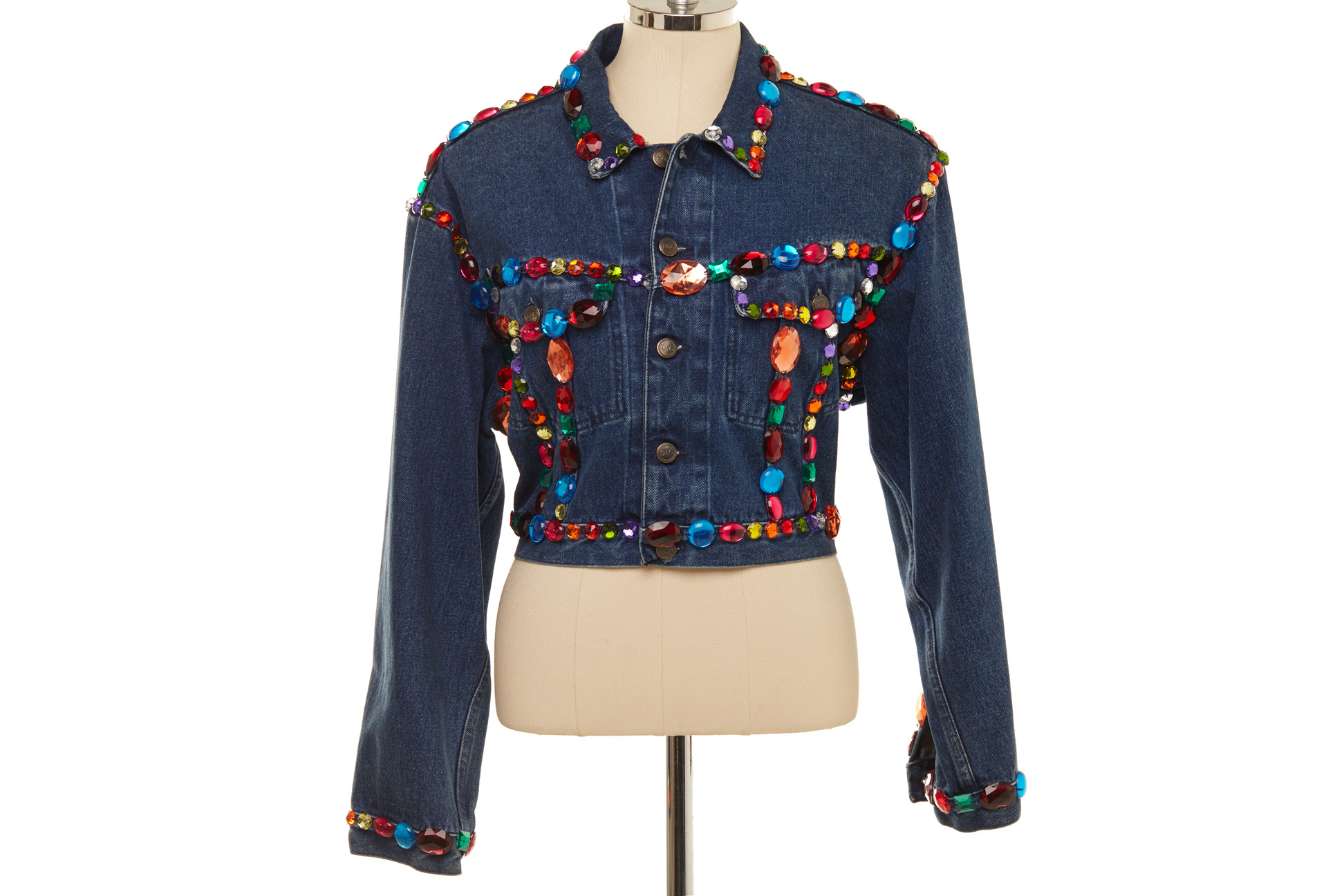 A DOLCE & GABBANA JEWEL EMBELLISHED DENIM JACKET