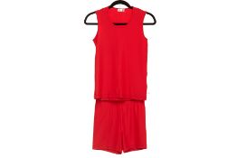 A COMME DES GARÇONS RED TWO-PIECE TOP AND SHORTS