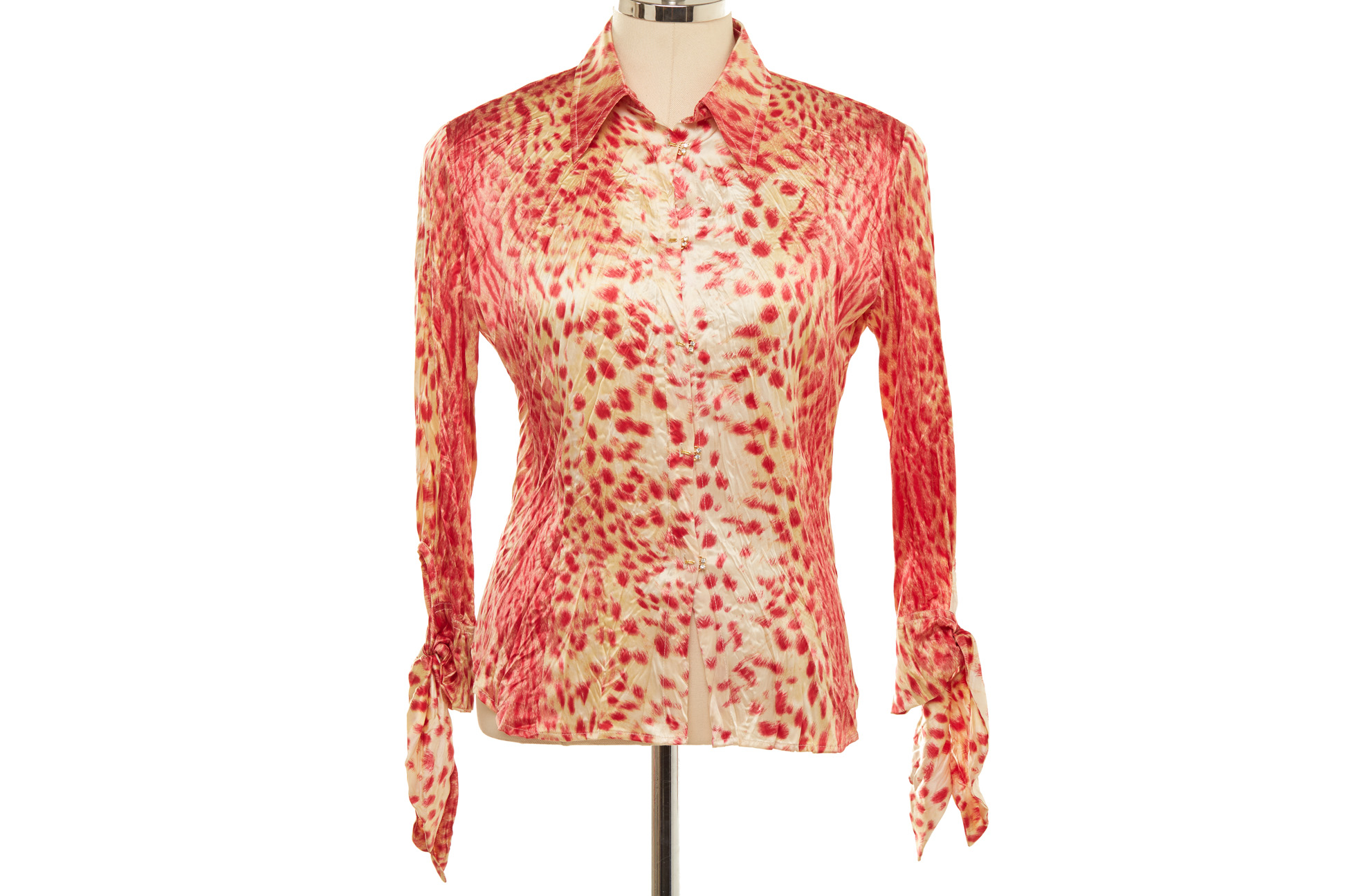 A ROBERTO CAVALLI CREAM & PINK CHEETAH PRINT BLOUSE