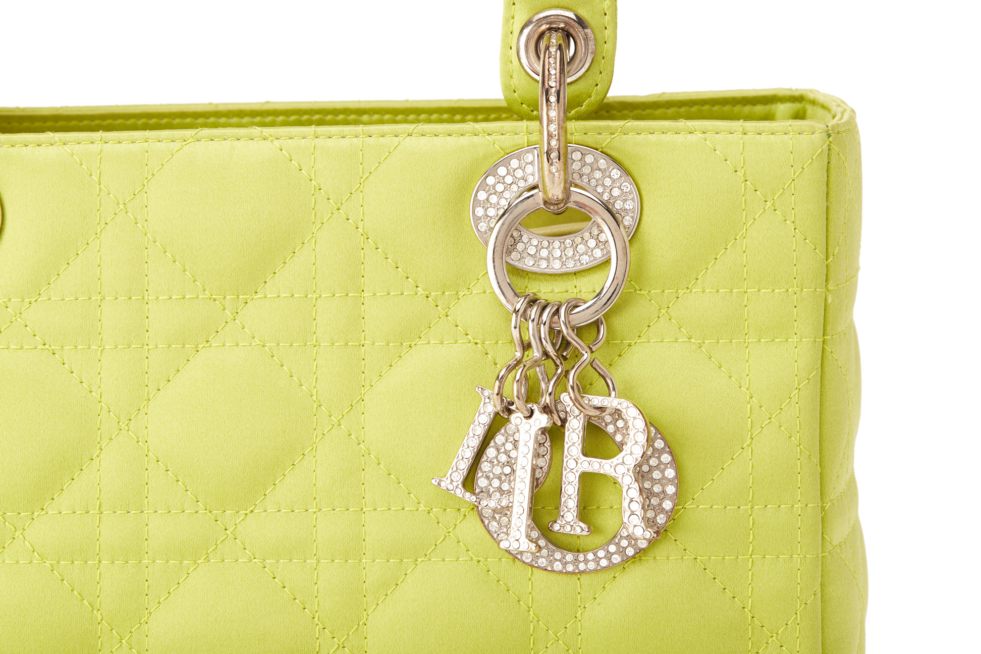 A CHRISTIAN DIOR QUILTED GREEN SATIN MEDIUM LADY DIOR - Image 2 of 6