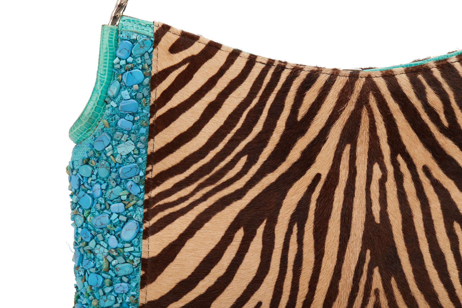 A VERSACE TIGER PRINT AND TURQUOISE EMBELLISHED HANDBAG - Image 2 of 5