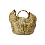 A GUCCI GREEN PYTHON SHOULDER BUCKET BAG