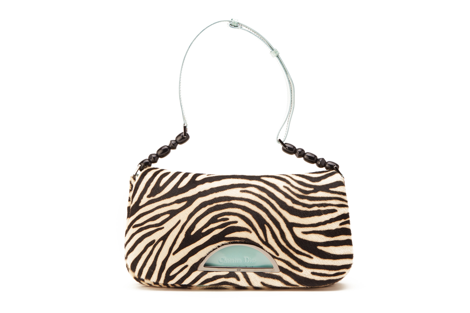 A CHRISTIAN DIOR ZEBRA PRINT PONY HAIR SHOULDER BAG