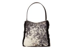 A ROBERTO CAVALLI BLACK AND WHITE PRINTED HAND BAG