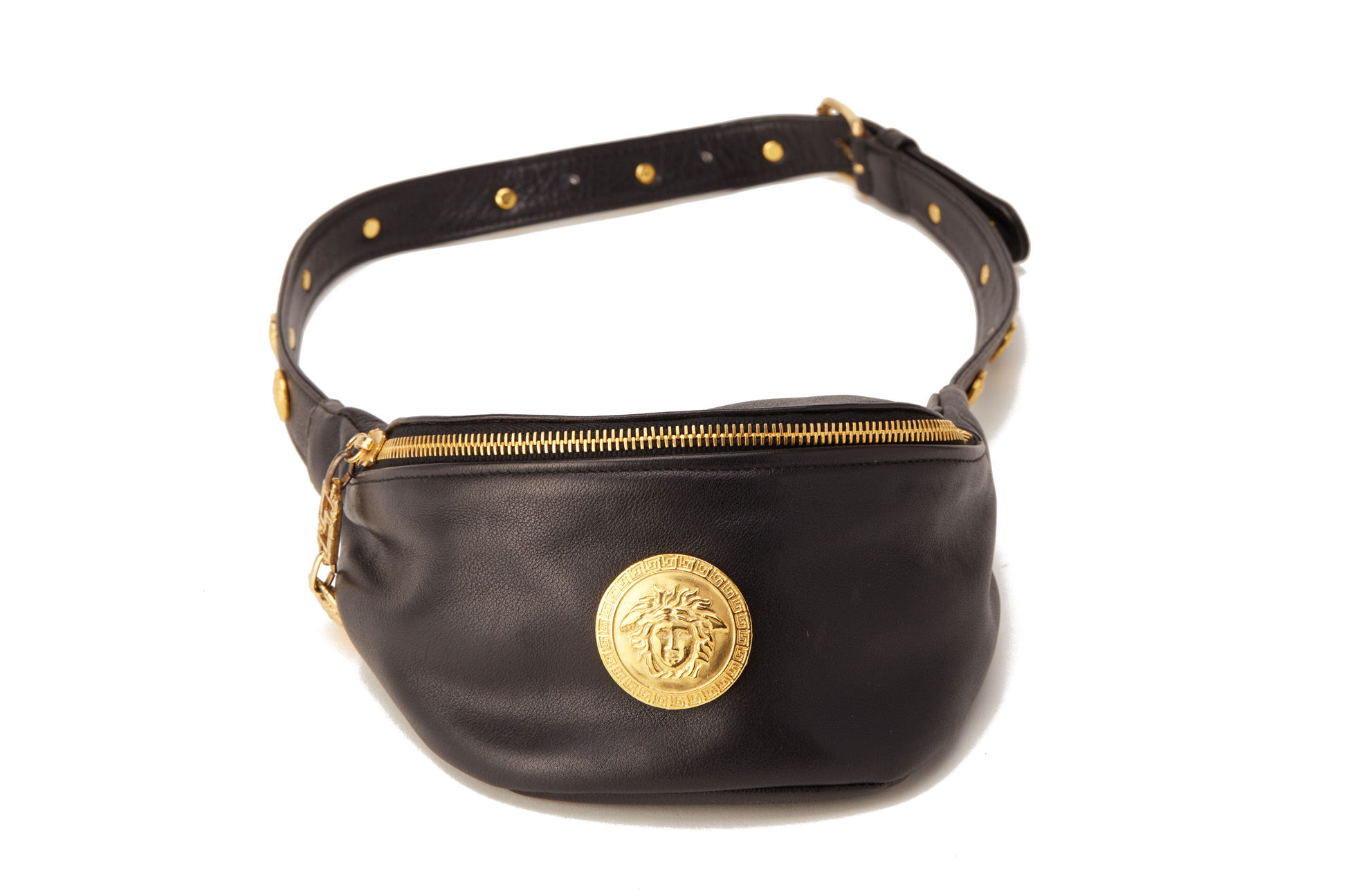 A GIANNI VERSACE BLACK LEATHER FANNY PACK