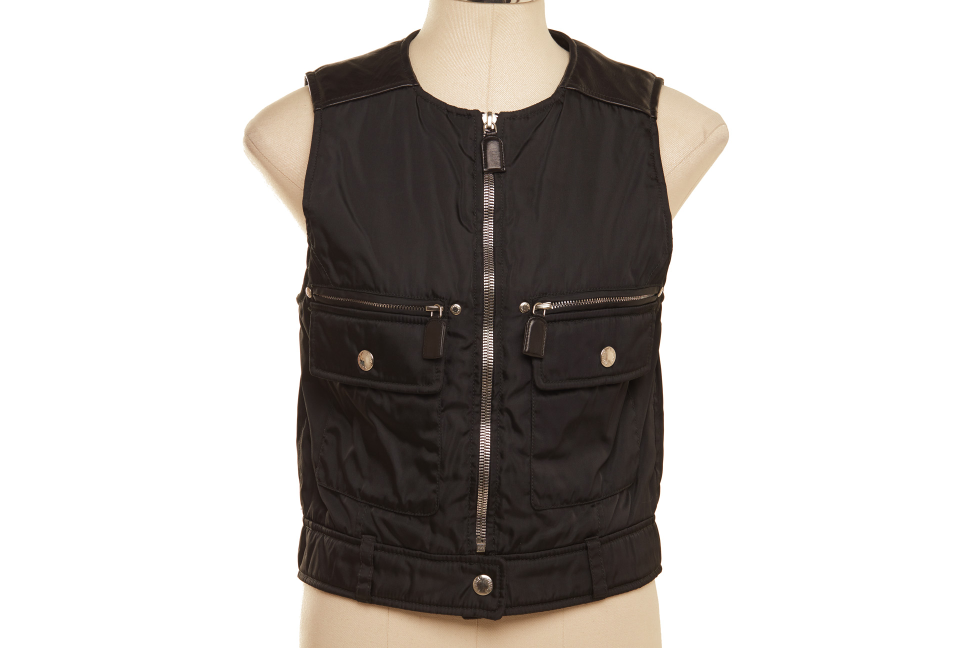 A PRADA LEATHER AND NYLON TWO PIECE VEST AND SKIRT - Image 3 of 4