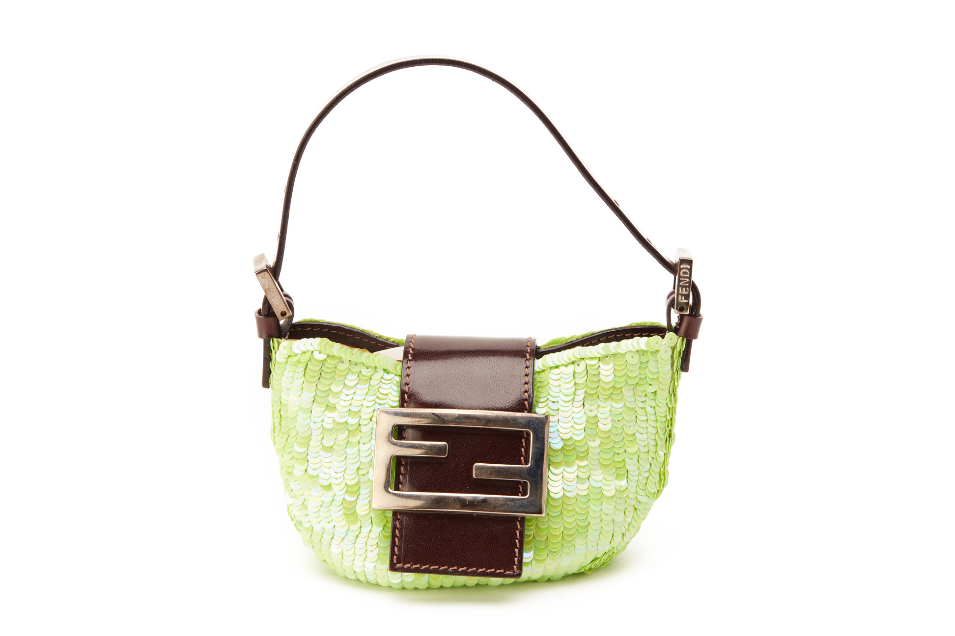 A FENDI GREEN SEQUIN MINI BAGUETTE