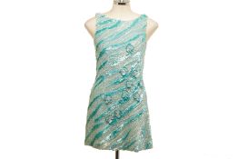 A FREDERICK LEE COUTURE BLUE SEQUIN BABYDOLL DRESS