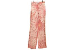 A PAIR OF ROBERTO CAVALLI PINK DAISY PRINT BEADED JEANS