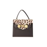 A VERSACE BLACK LEATHER & ANIMAL PRINT PONY HANDBAG