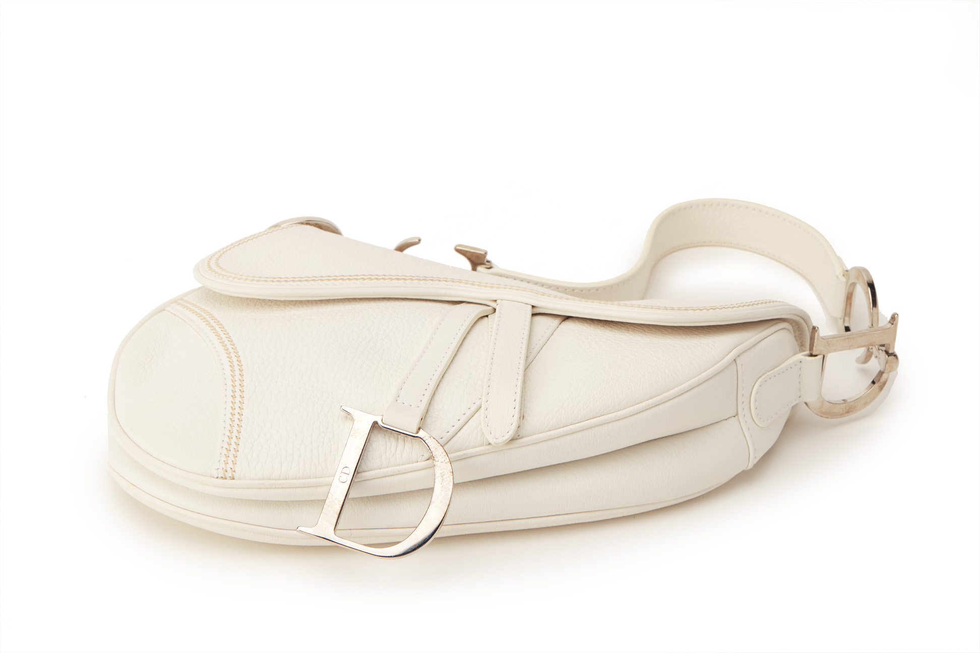 A CHRISTIAN DIOR WHITE LEATHER SADDLE BAG - Image 3 of 4