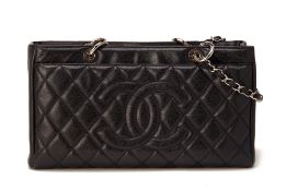 A CHANEL BLACK LEATHER GRAND SHOPPING TOTE