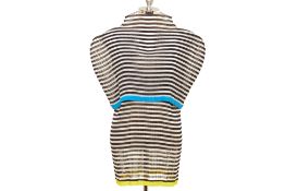 AN ISSEY MIYAKE BLACK & WHITE STRIPED PONCHO DRESS