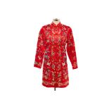 AN ESME RED FLORAL EMBROIDERED SILK JACKET