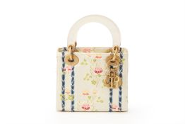 A CHRISTIAN DIOR FLORAL EMBROIDERED MINI LADY DIOR