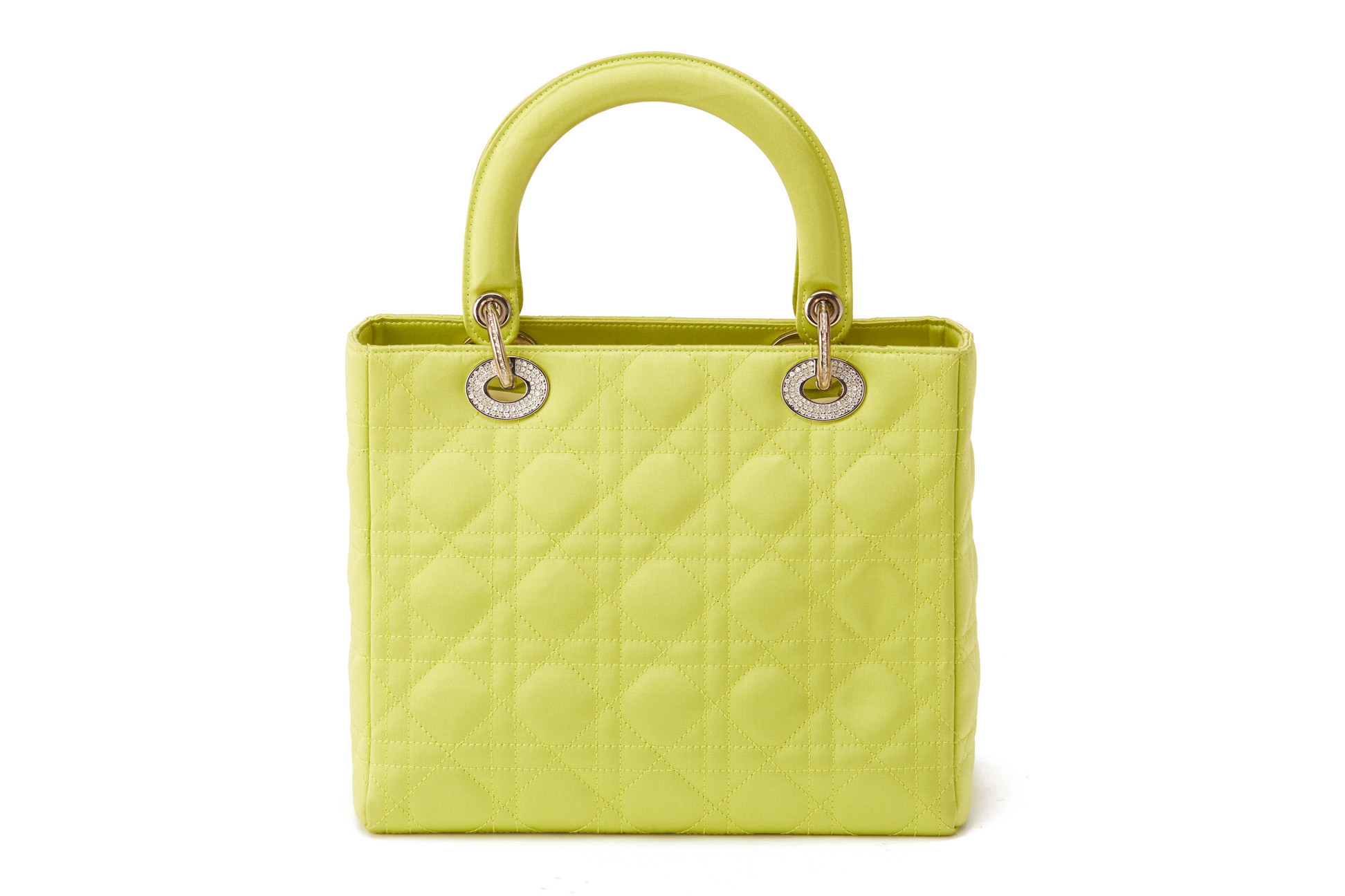 A CHRISTIAN DIOR QUILTED GREEN SATIN MEDIUM LADY DIOR - Image 4 of 6