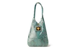 A VERSACE BLUE SNAKESKIN SHOULDER BAG