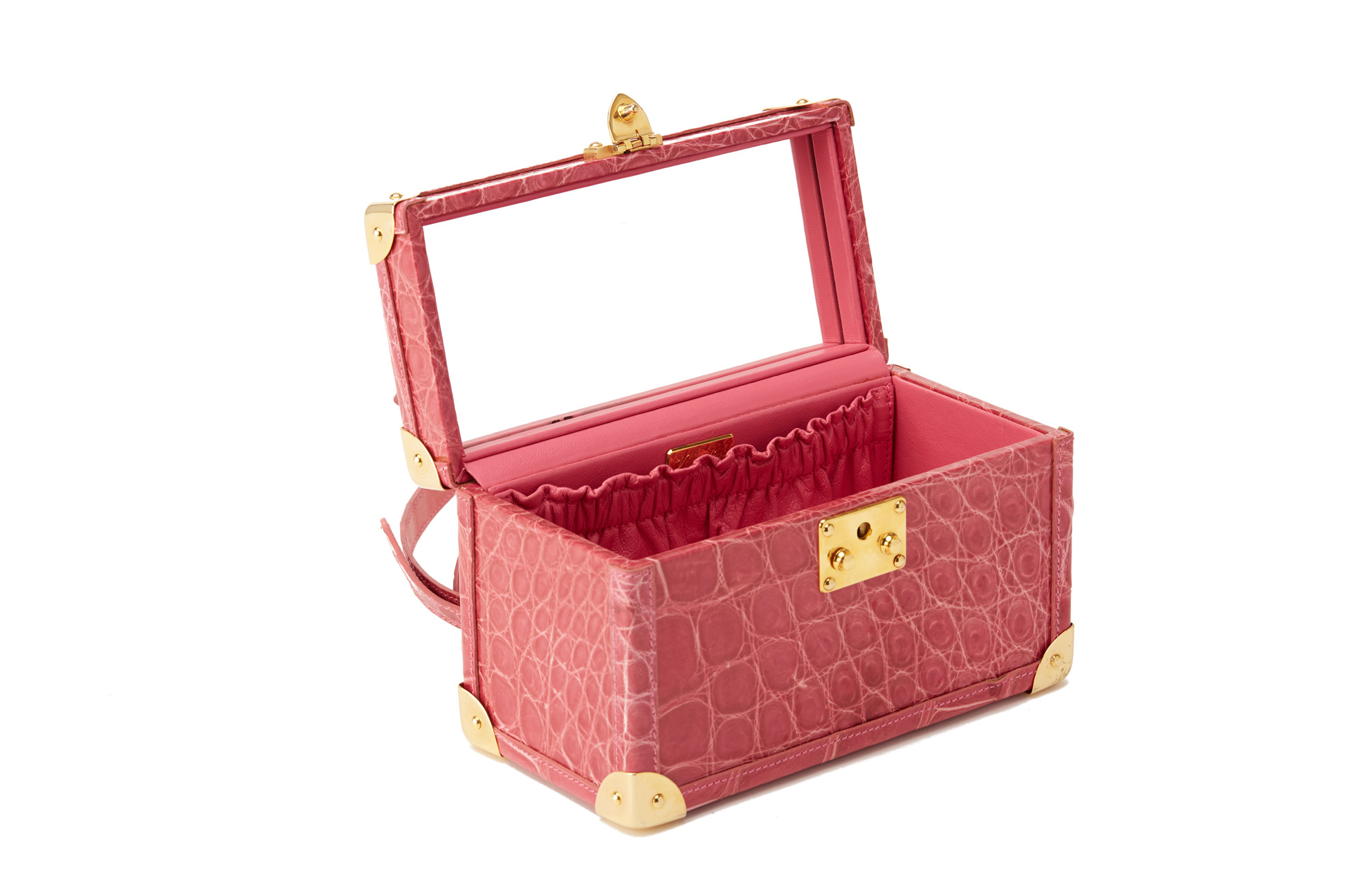 A VASADINO PINK ALLIGATOR EMBOSSED LEATHER VANITY CASE - Image 3 of 4