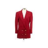 A CHANEL RED DOUBLE BREASTED BLAZER