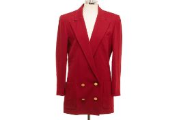 A CHANEL RED DOUBLE BREASTED BLAZER