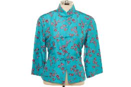 AN AUTHENTICS TEAL & RED FLORAL SILK JACKET