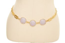 A VERSACE GILT METAL AND LILAC MEDUSA CHAIN BELT