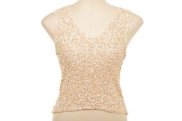 A DONNA KARAN CREAM SEQUIN TOP