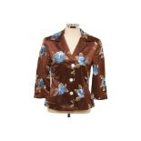A DOLCE & GABBANA BROWN & BLUE FLORAL EMBROIDERED JACKET