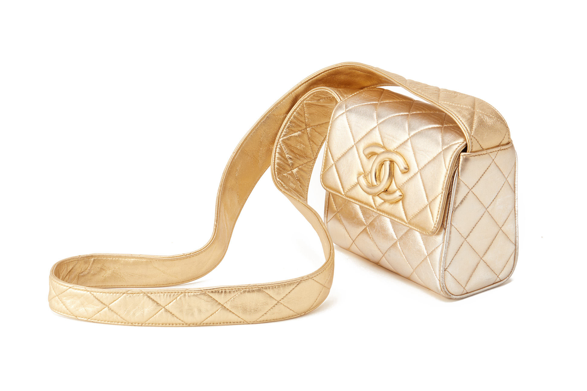 A CHANEL SMALL GOLD QUILTED FLAP CROSS-BODY BAG - Image 2 of 4