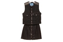 A PRADA LEATHER AND NYLON TWO PIECE VEST AND SKIRT