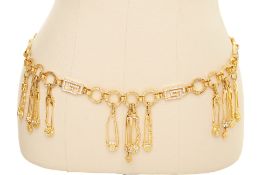 A VERSACE GILT METAL SAFETY PIN CHAIN BELT