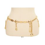 A VERSACE GILT METAL MEDUSA AND SAFETY PIN CHAIN BELT