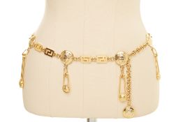 A VERSACE GILT METAL MEDUSA AND SAFETY PIN CHAIN BELT