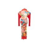 AN ISSEY MIYAKE PLEATS PLEASE RED DRAGON PRINT DRESS