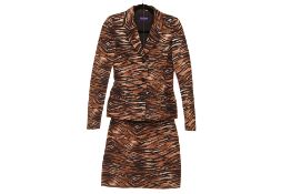 A FUTURE OZBEK TIGER PRINT SKIRT SUIT