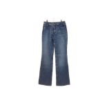 A PAIR OF ROBERTO CAVALLI LIGHT WASH DENIM & PLASTIC JEANS